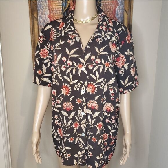 Laura Scott women's brown floral button down shirt - Picture 9 of 12